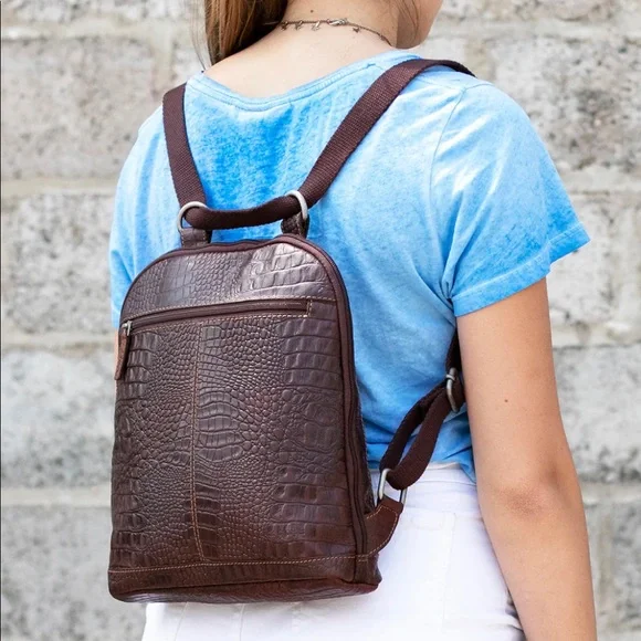 Jack Rogers Hornback Croco Convertible Backpack/Crossbody NWOT - Picture 3 of 15